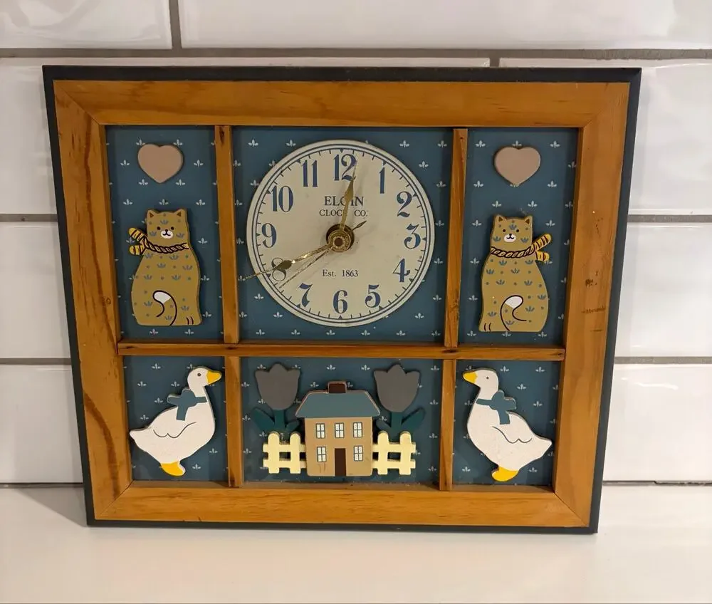 Vintage Elgin Clock Co. Habersham Country Collection Wall Clock w/ Geese & Cats